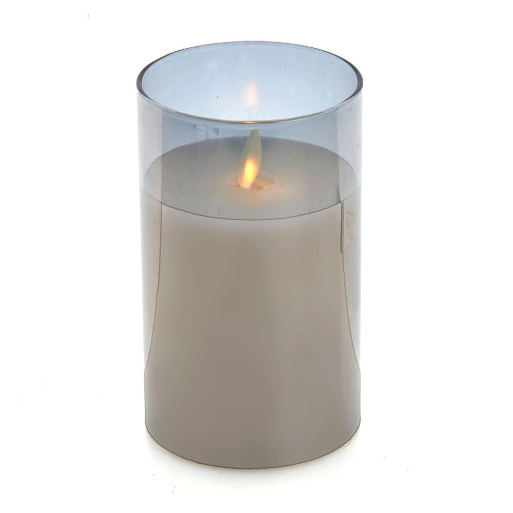 5" Battery Operated Flicker Flame Candle In Grey Glass Jar