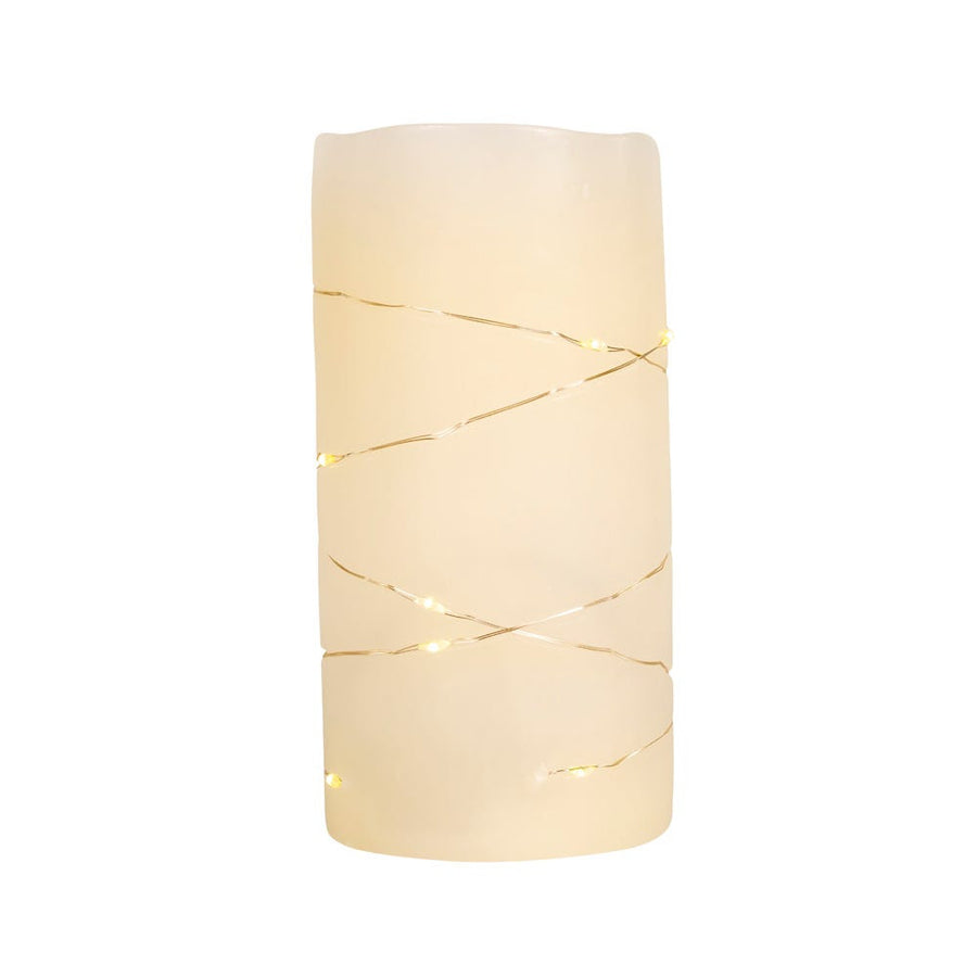 6" Battery Operated Flicker Flame White Candle With Fairy Lights