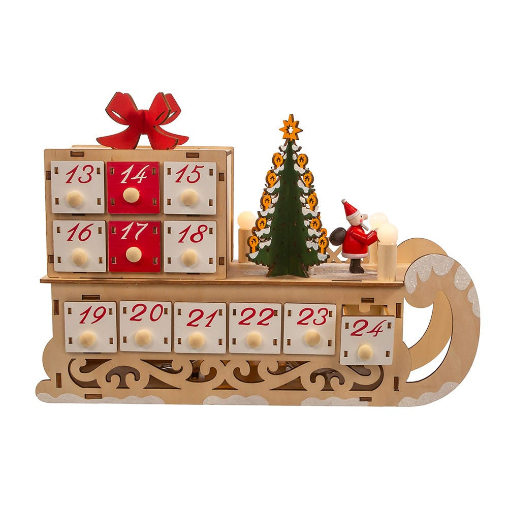 8.25" Battery Operated 6-light LED Santa Sleigh With Advent Calendar
