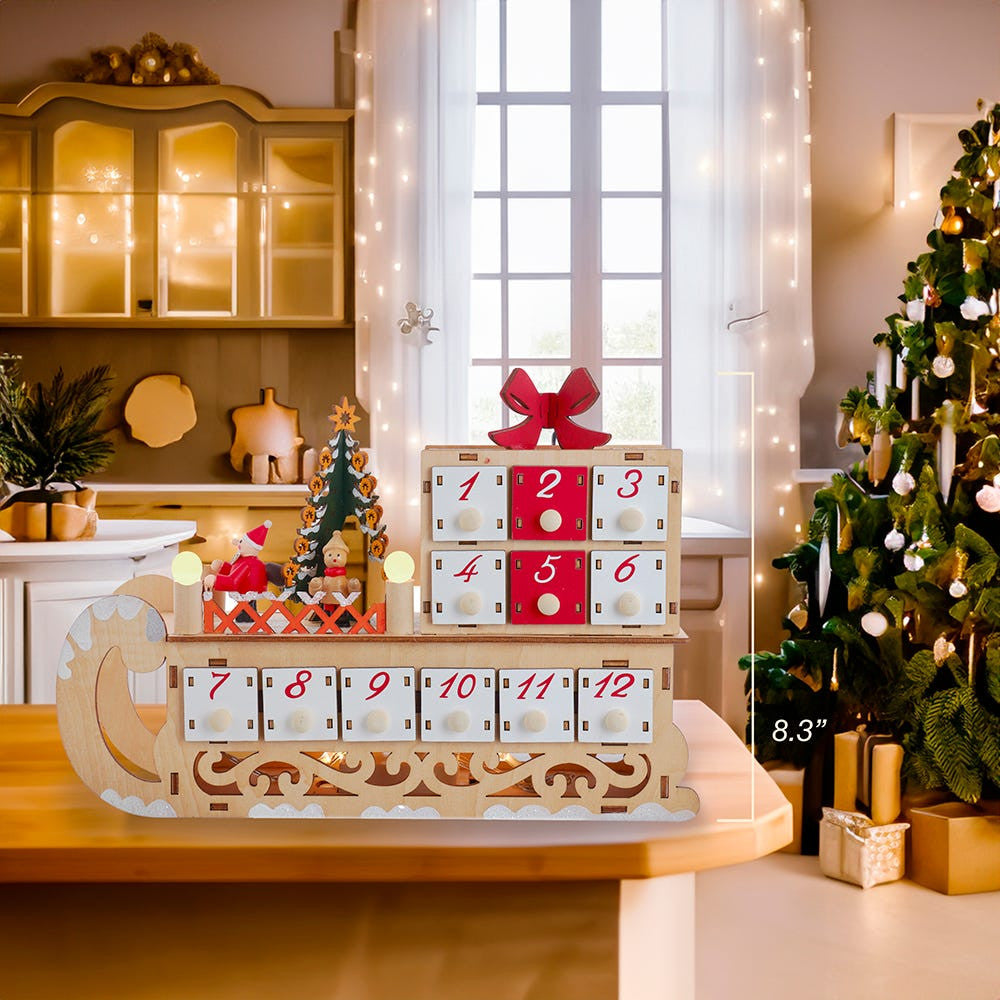 8.25" Battery Operated 6-light LED Santa Sleigh With Advent Calendar
