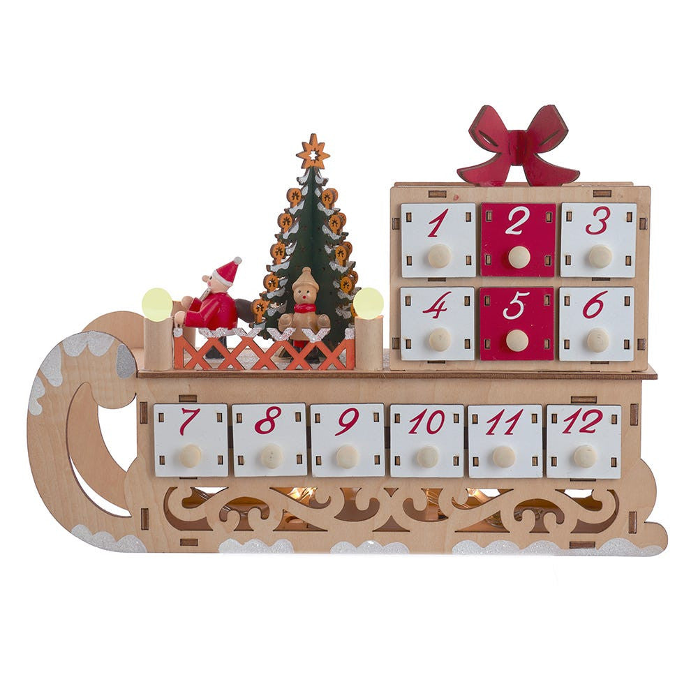 8.25" Battery Operated 6-light LED Santa Sleigh With Advent Calendar