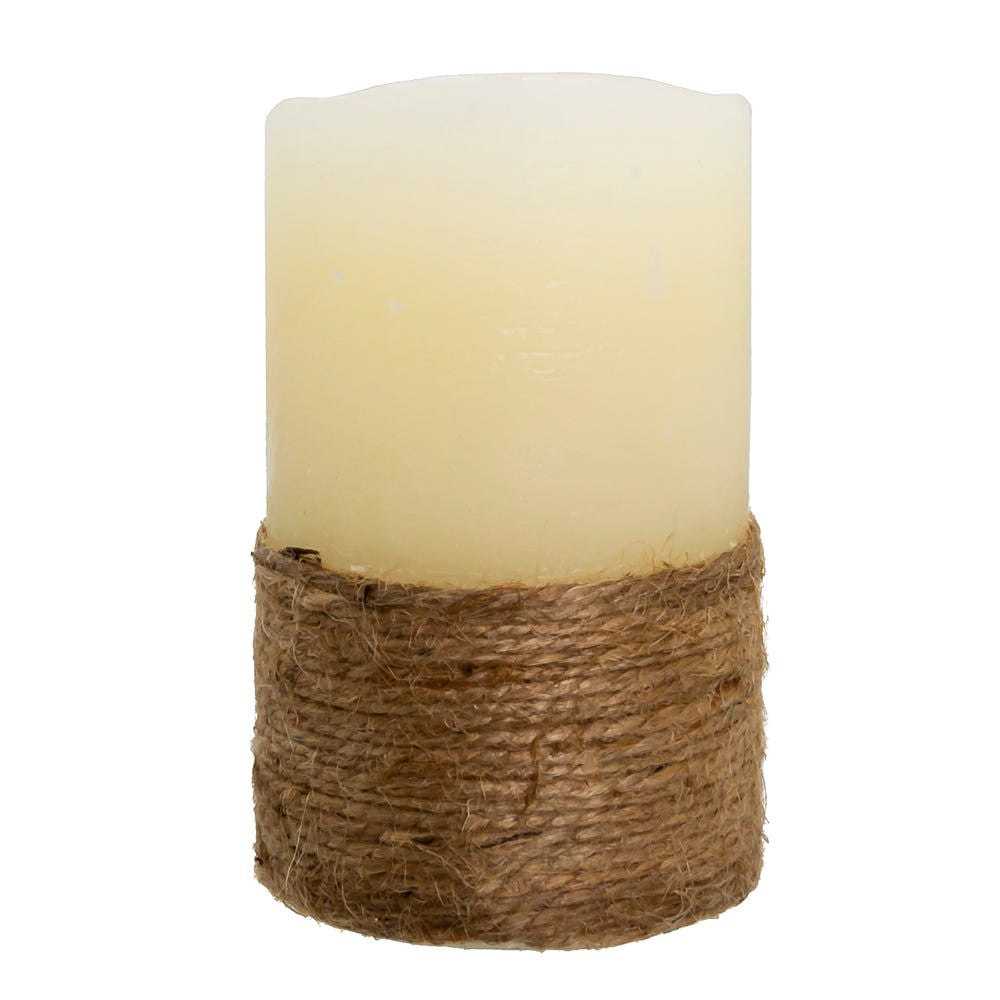 5" LED Battery Operated Ivory & Rope Flicker Flame Candle