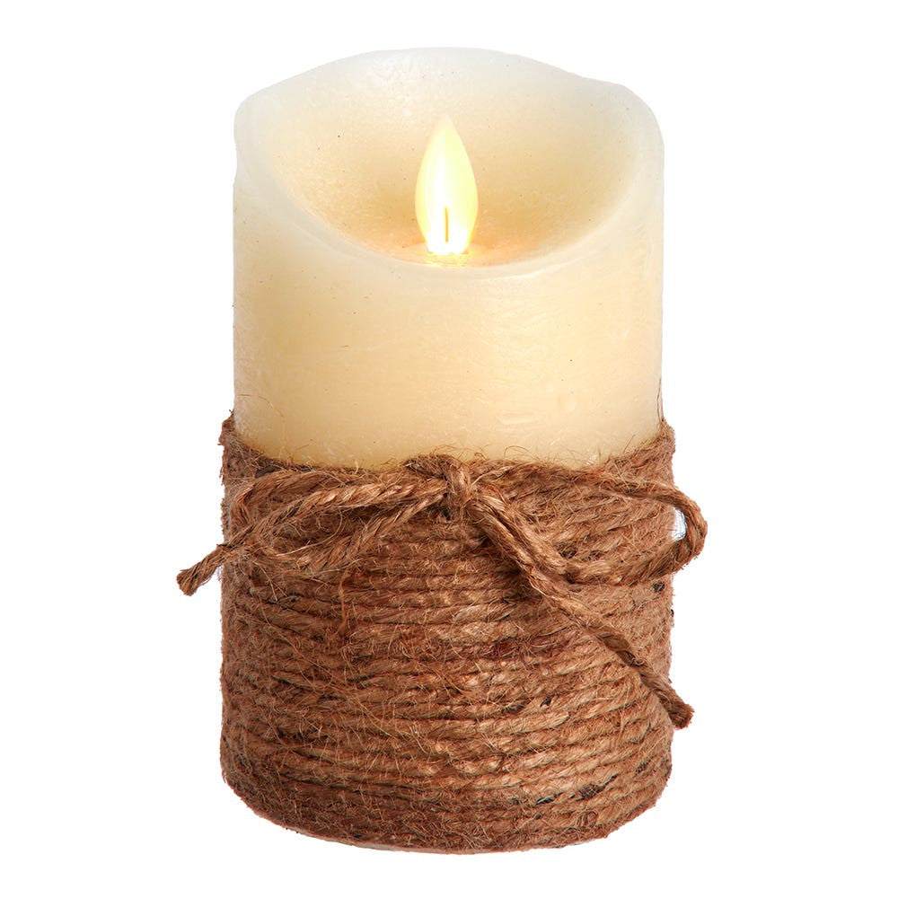 5" LED Battery Operated Ivory & Rope Flicker Flame Candle