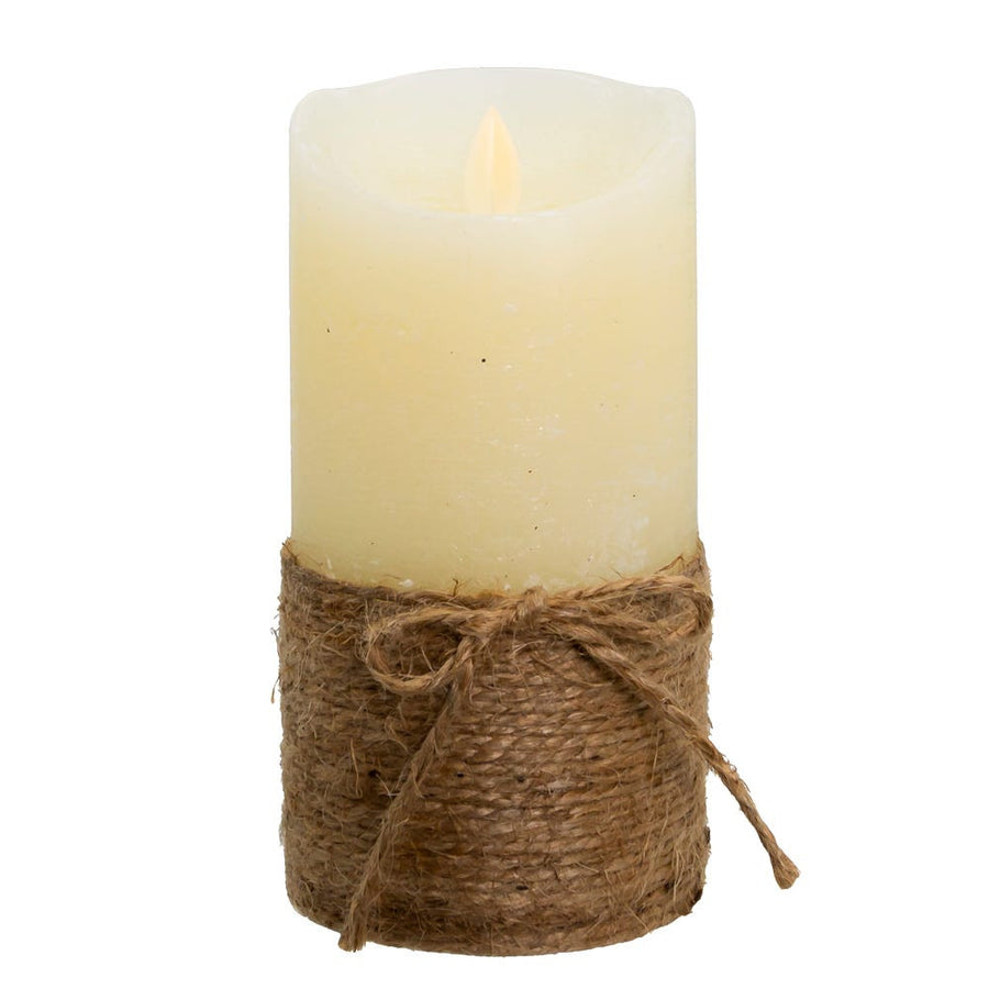6" LED Battery Operated Ivory & Rope Flicker Flame Candle