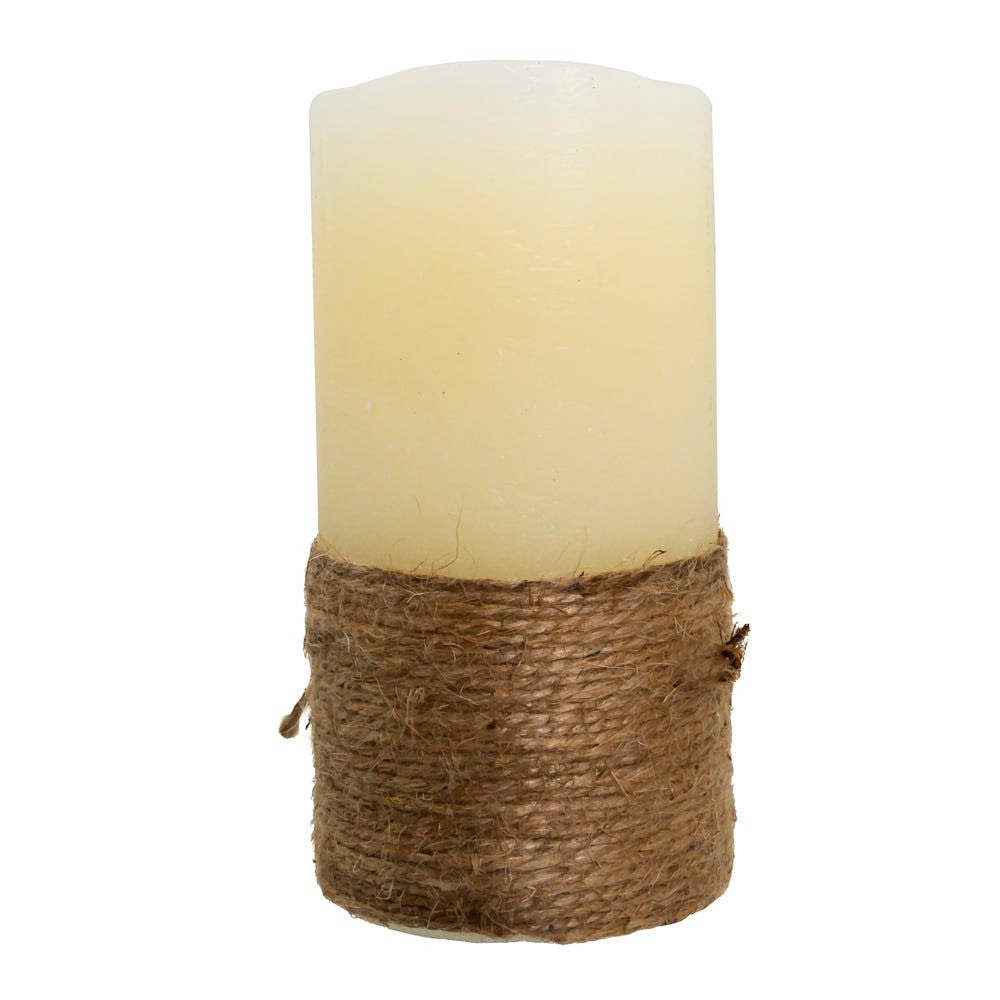 6" LED Battery Operated Ivory & Rope Flicker Flame Candle