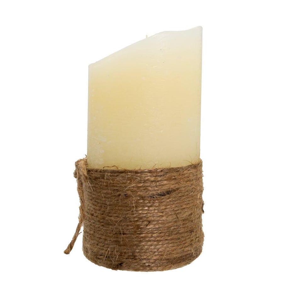 6" LED Battery Operated Ivory & Rope Flicker Flame Candle