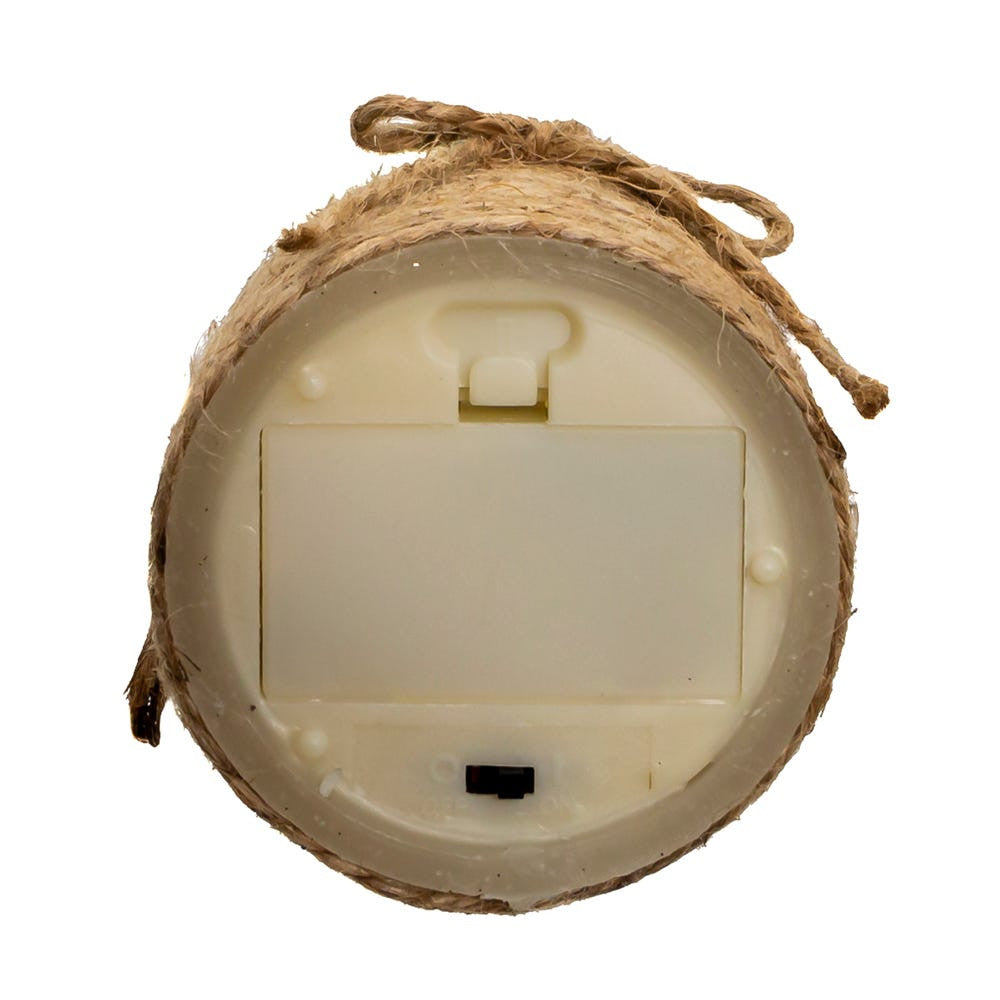 6" LED Battery Operated Ivory & Rope Flicker Flame Candle
