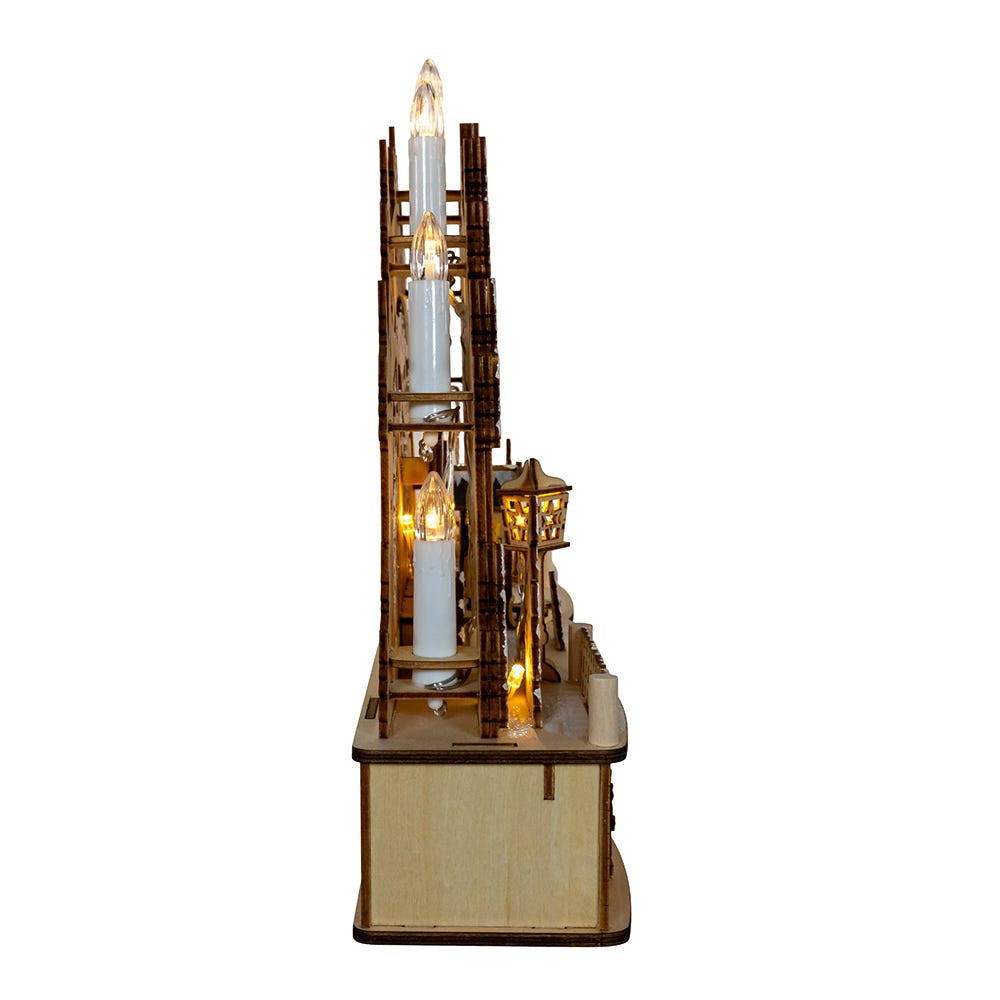 17.72" Wooden LED Light-Up Christmas Village With Candle