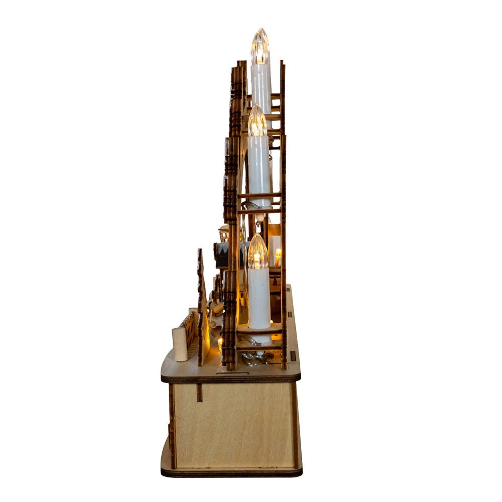 17.72" Wooden LED Light-Up Christmas Village With Candle