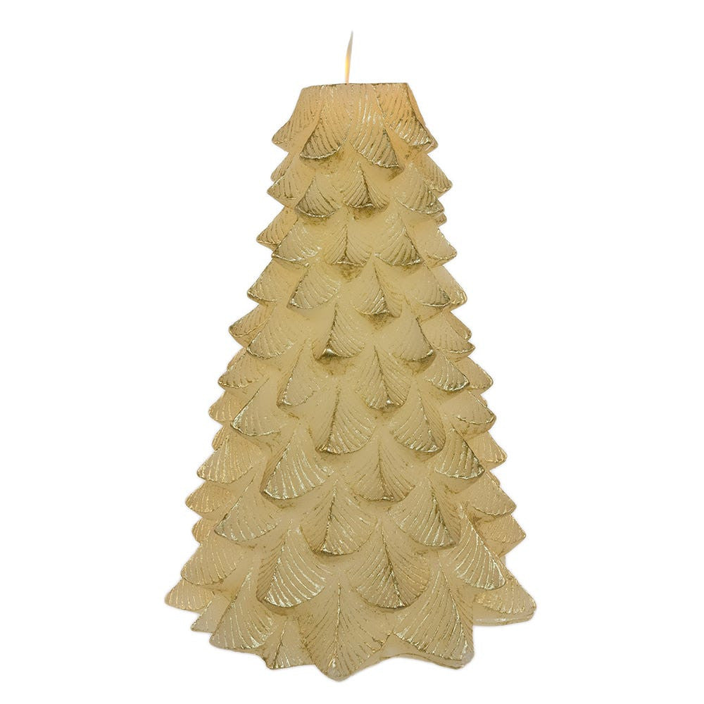 9" Battery Operated Gold Christmas Tree Candle With LED Flicker Flame