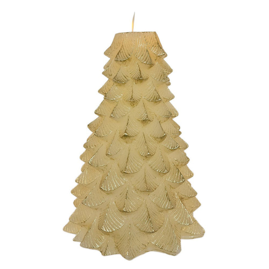 9" Battery Operated Gold Christmas Tree Candle With LED Flicker Flame