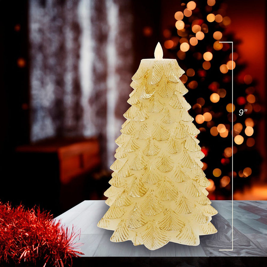 9" Battery Operated Gold Christmas Tree Candle With LED Flicker Flame