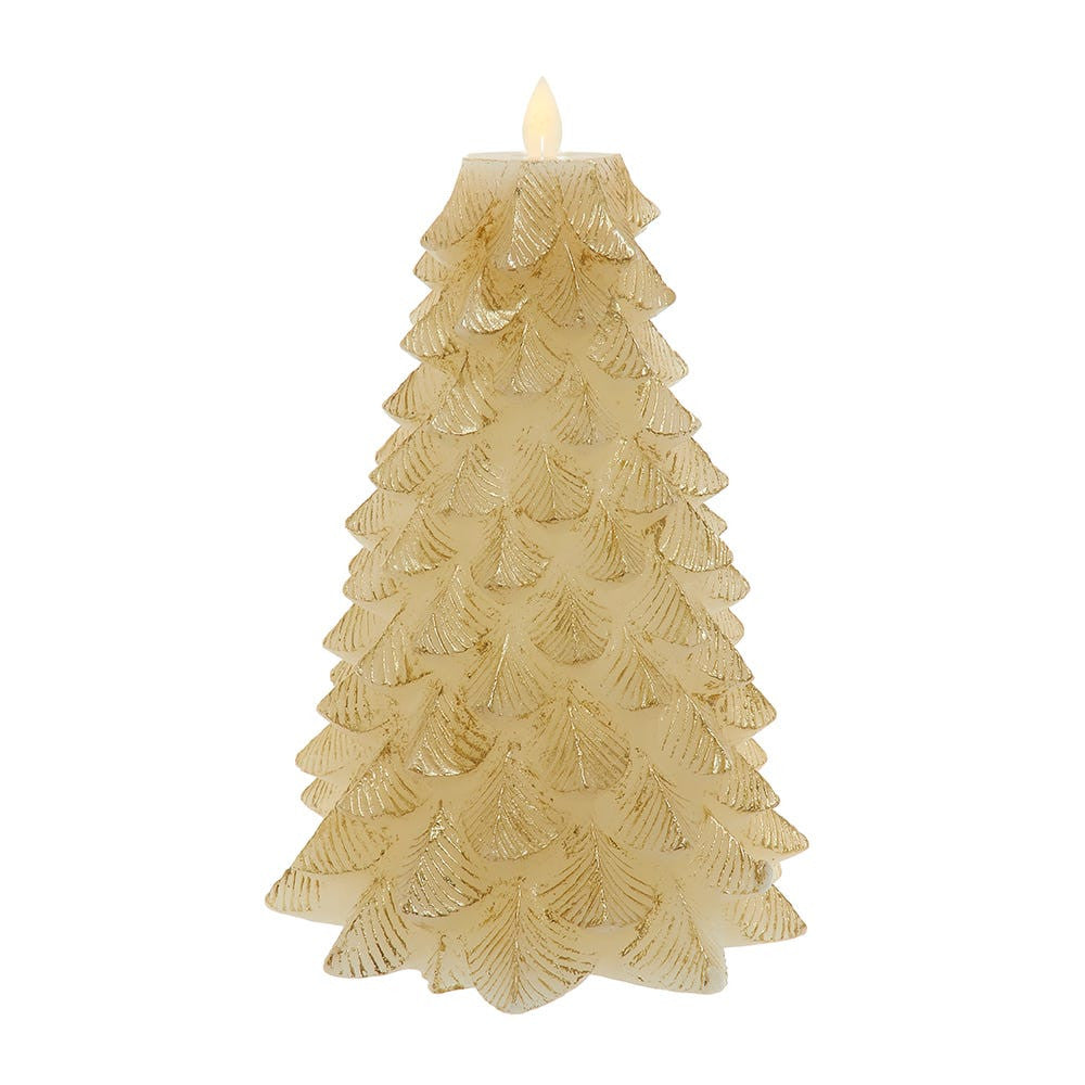 9" Battery Operated Gold Christmas Tree Candle With LED Flicker Flame