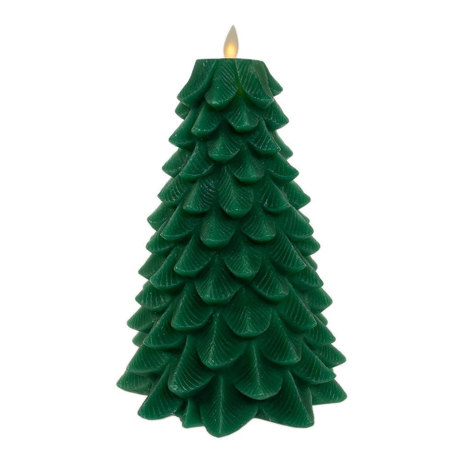 9" Battery Operated Green Christmas Tree Candle With LED Flicker Flame
