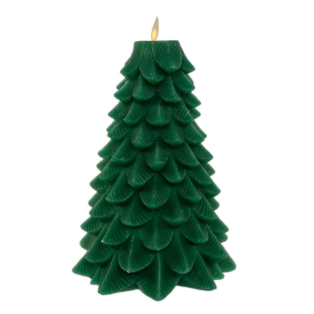 9" Battery Operated Green Christmas Tree Candle With LED Flicker Flame