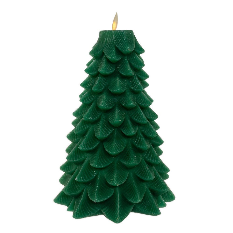 9" Battery Operated Green Christmas Tree Candle With LED Flicker Flame