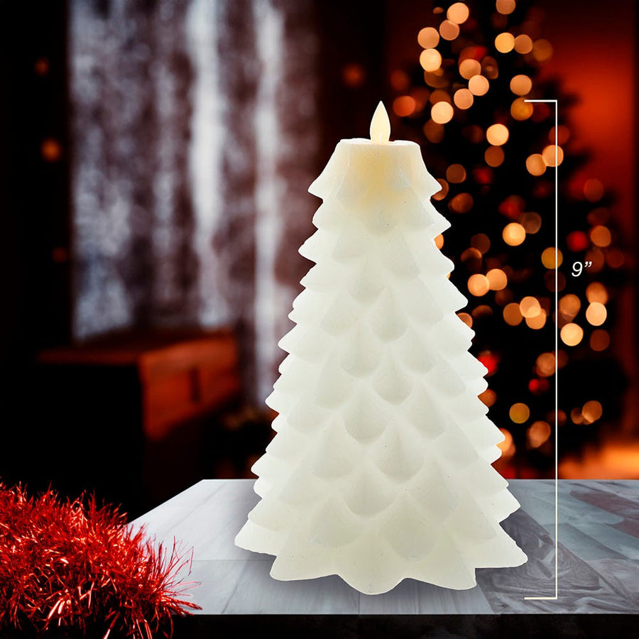 9" Battery Operated White Christmas Tree Candle With LED Flicker Flame