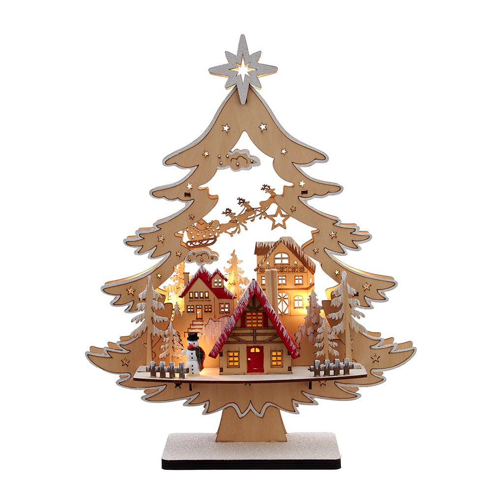 13" Battery Operated 10-Light Tree With Village Scene