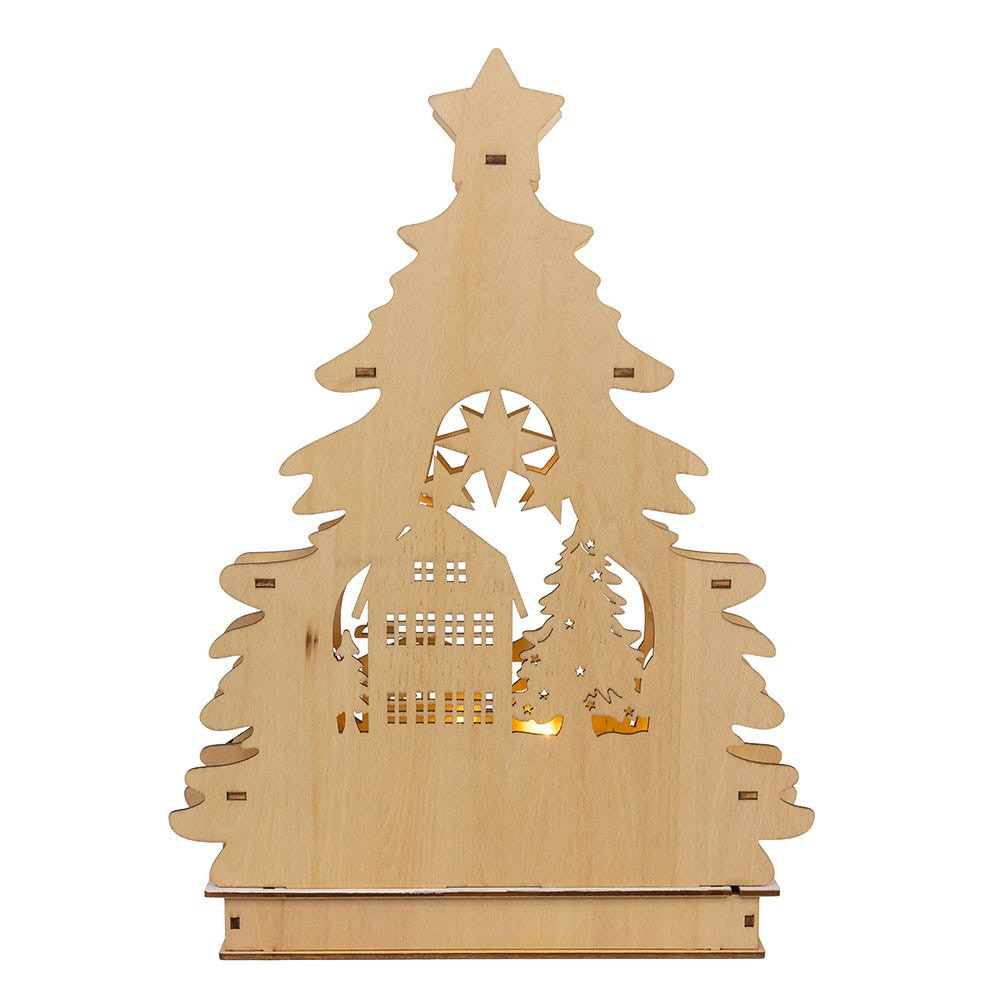 8.3" Battery Operated LED Lighted Tree With Village Scene Table Piece
