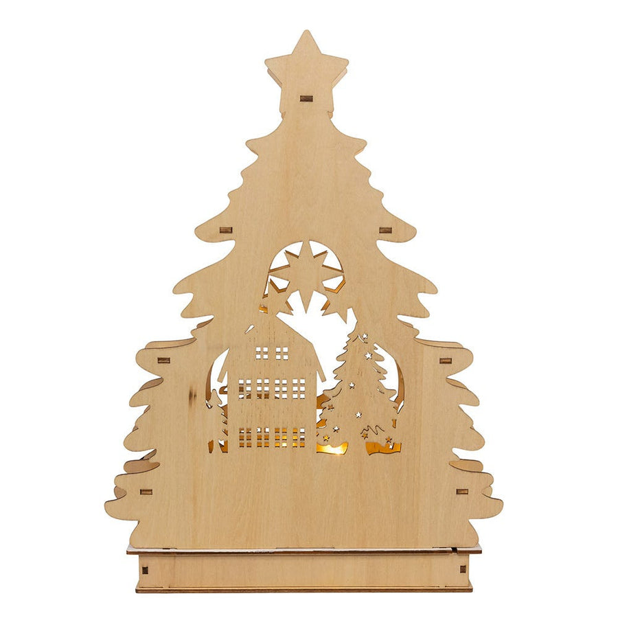 8.3" Battery Operated LED Lighted Tree With Village Scene Table Piece