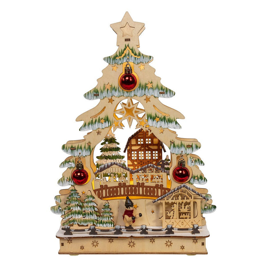8.3" Battery Operated LED Lighted Tree With Village Scene Table Piece