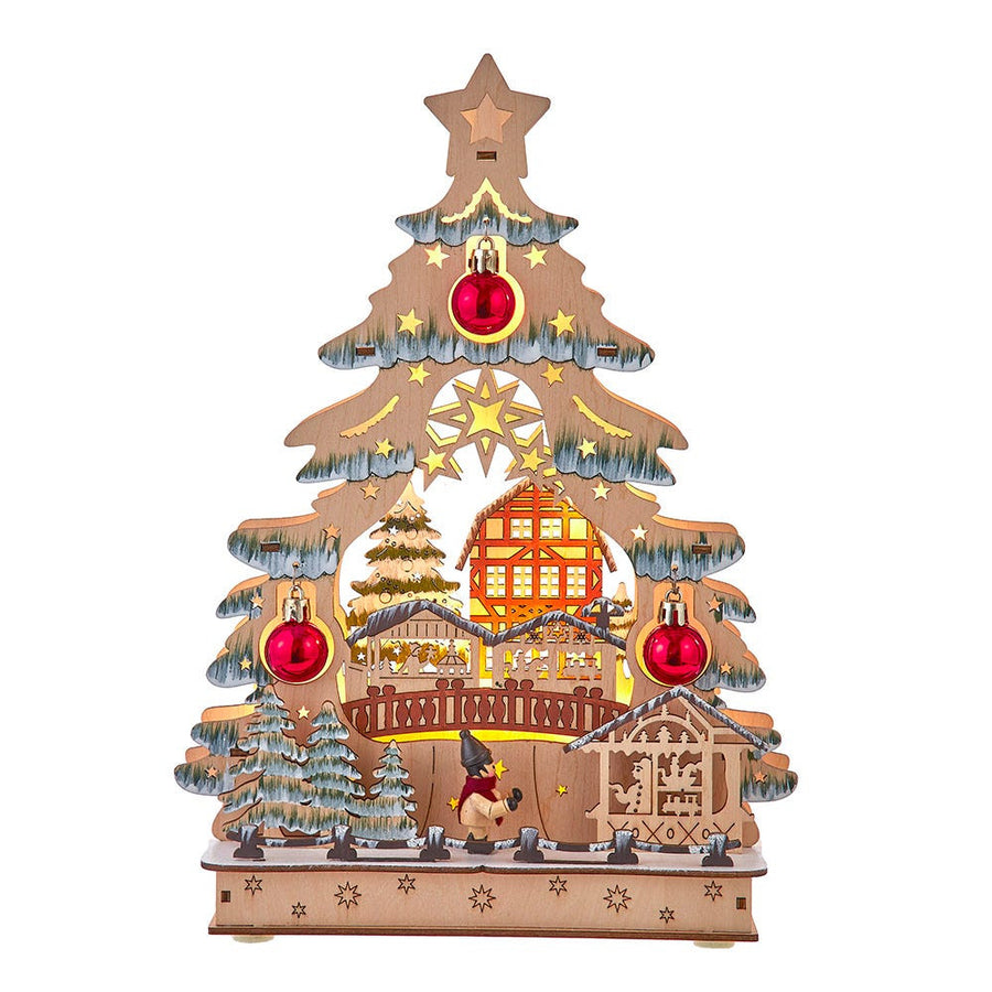 8.3" Battery Operated LED Lighted Tree With Village Scene Table Piece