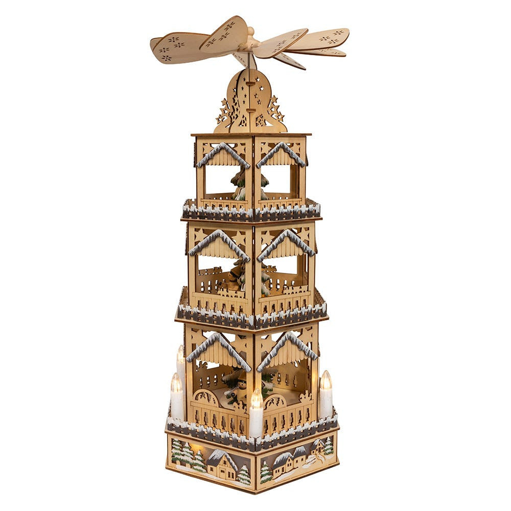 19.29" Battery Operated LED Lighted 3-Story Tower Windmill Table Piece