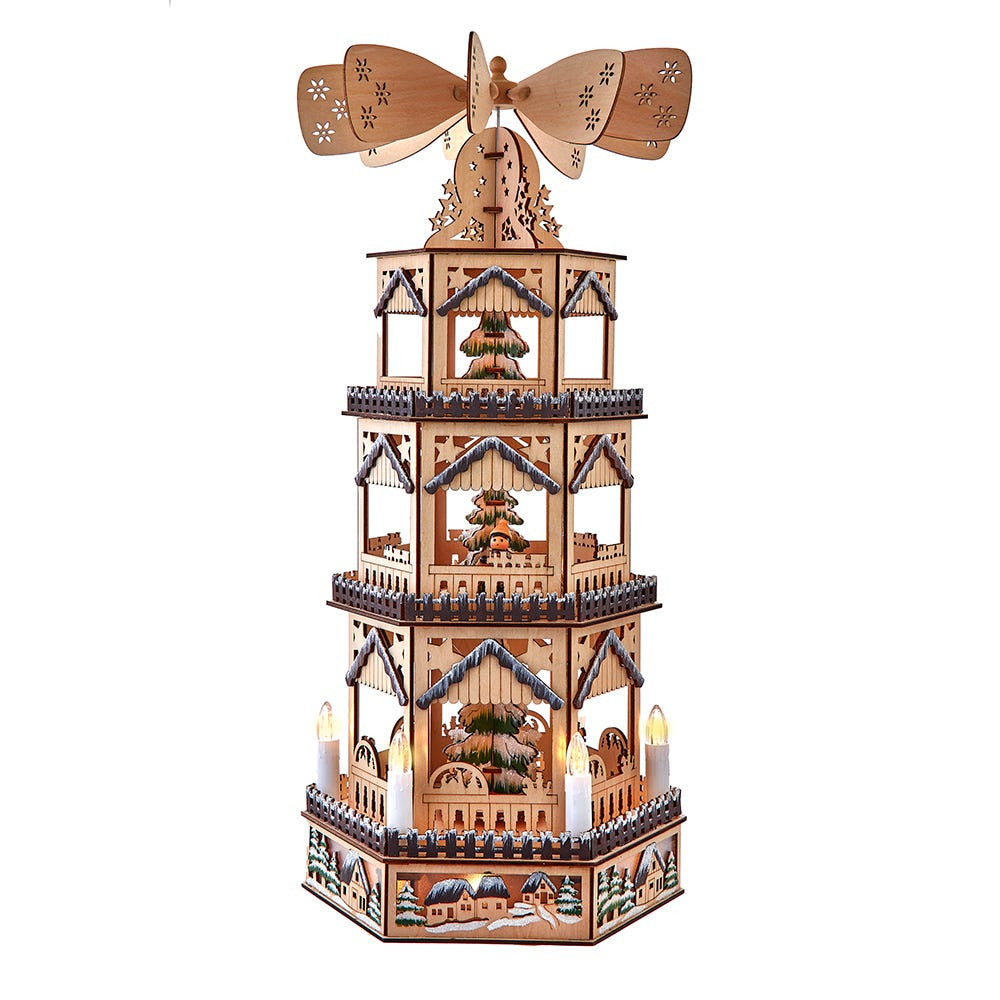 19.29" Battery Operated LED Lighted 3-Story Tower Windmill Table Piece