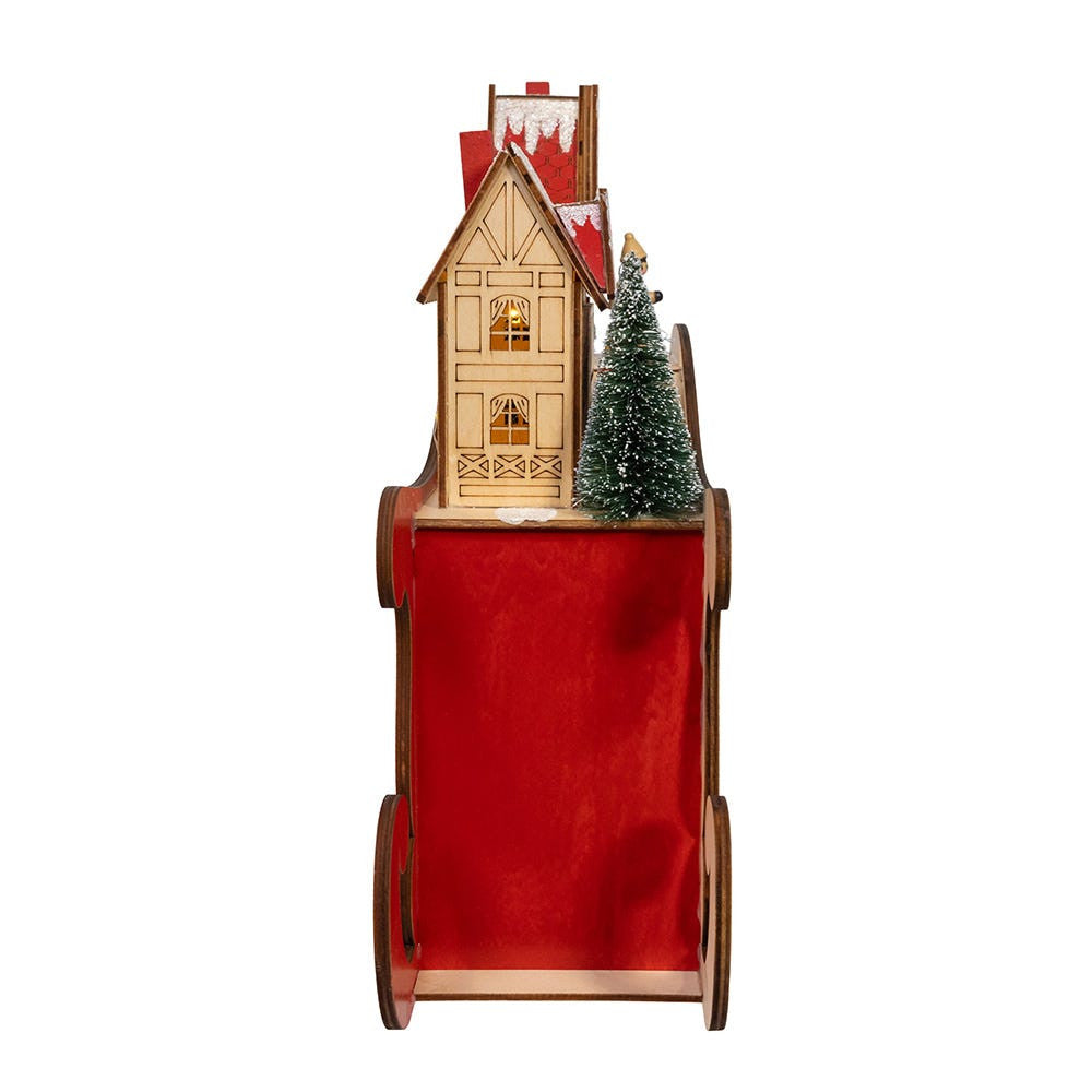 13.77" Battery Operated LED Lighted Sleigh With Village Scene Table Piece