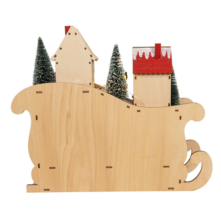 13.77" Battery Operated LED Lighted Sleigh With Village Scene Table Piece