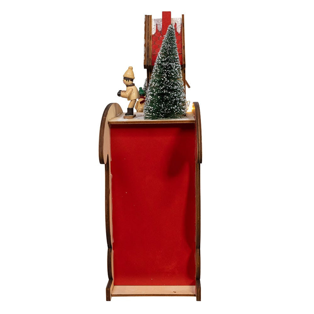 13.77" Battery Operated LED Lighted Sleigh With Village Scene Table Piece