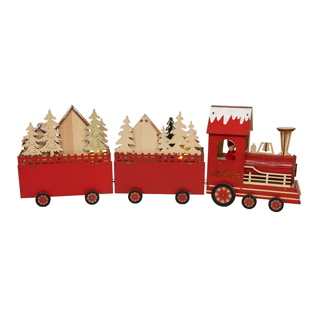 22.24" Battery Operated LED Lighted Train With Santa & Home Scene Table Piece