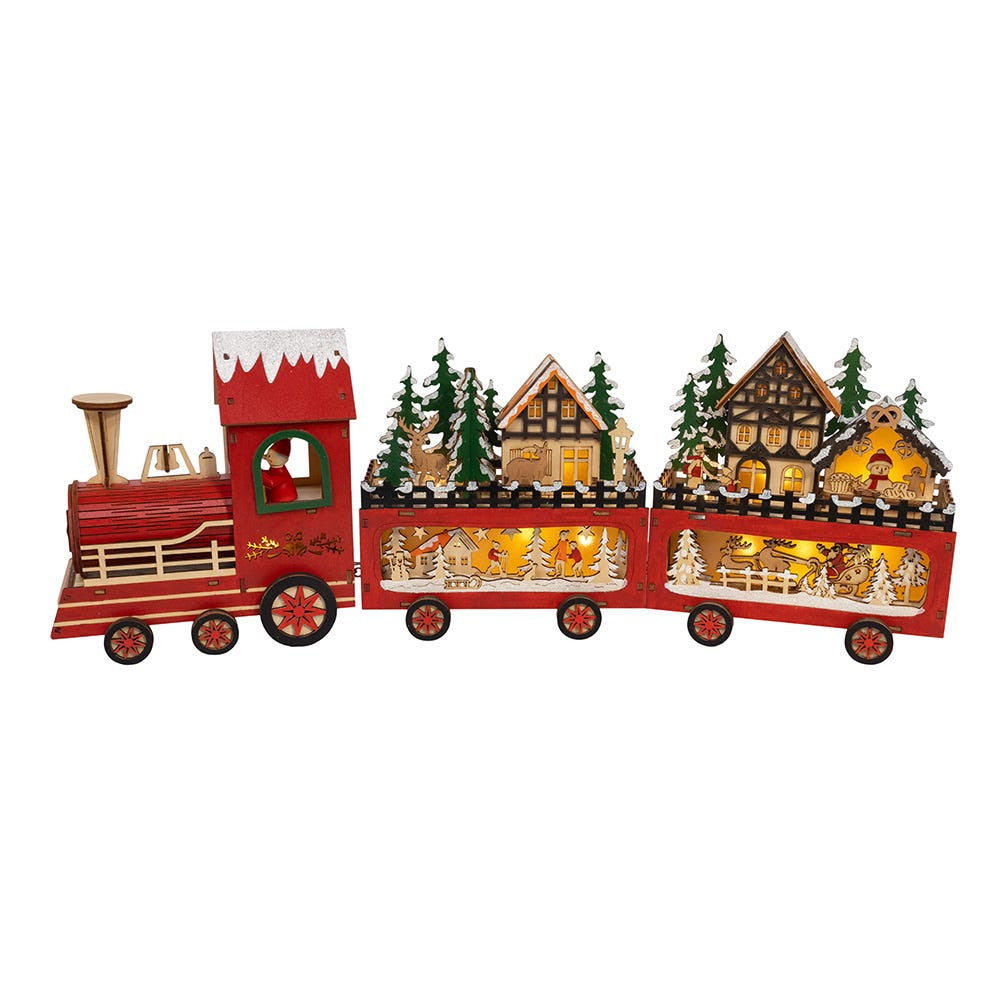 22.24" Battery Operated LED Lighted Train With Santa & Home Scene Table Piece