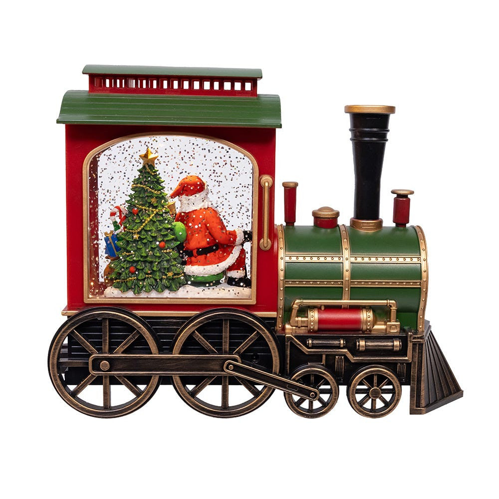 7.625" Battery Operated LED Lighted Santa Train With Spinning Glitter Water