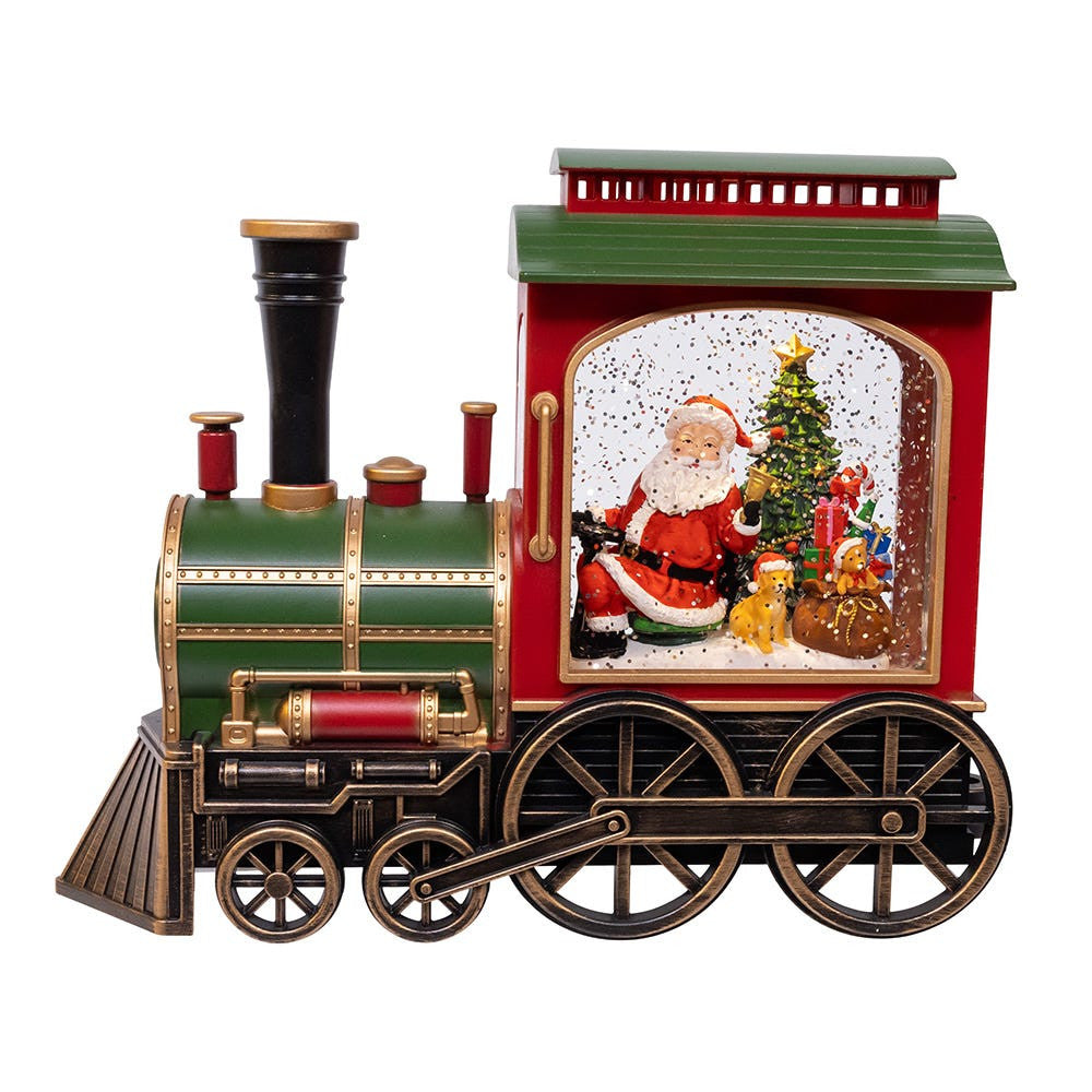 7.625" Battery Operated LED Lighted Santa Train With Spinning Glitter Water