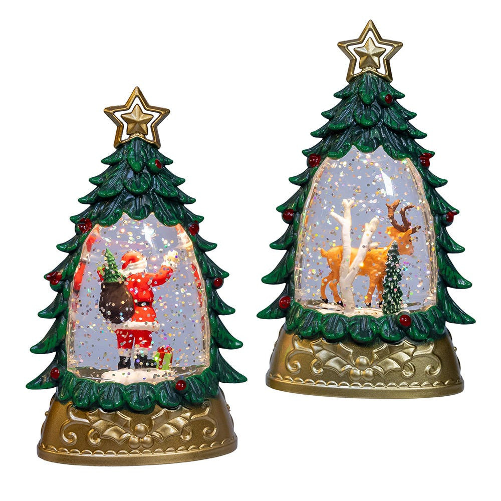 5.91" Battery Operated Santa & Deer With Spinning Glitter Water Table Pieces