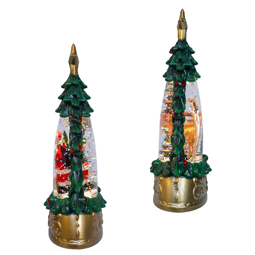 5.91" Battery Operated Santa & Deer With Spinning Glitter Water Table Pieces