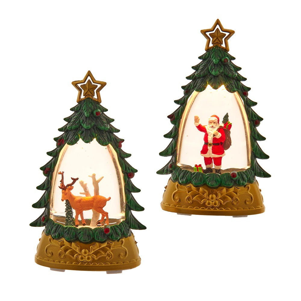 5.91" Battery Operated Santa & Deer With Spinning Glitter Water Table Pieces