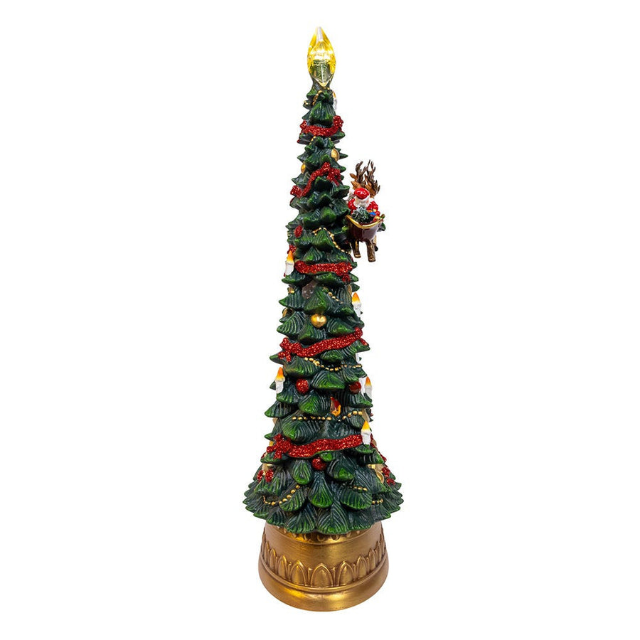 13.5" Battery Operated USB LED Lighted Santa & Deer Treetop With Spinning Glitter Water
