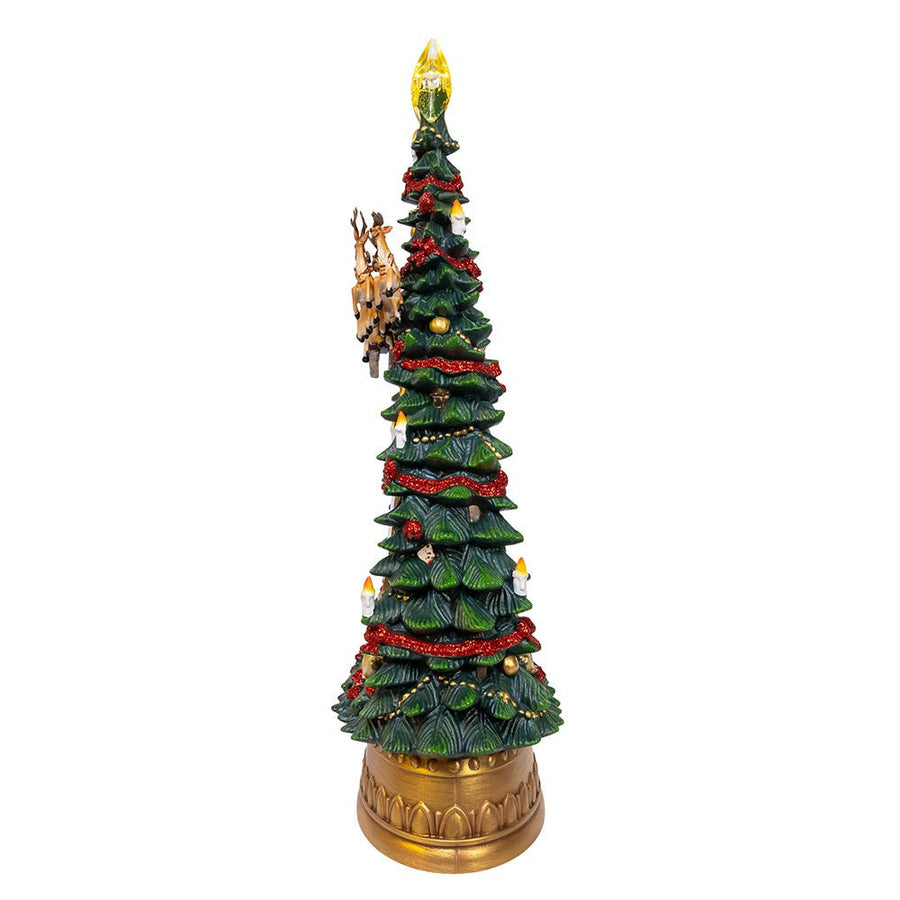 13.5" Battery Operated USB LED Lighted Santa & Deer Treetop With Spinning Glitter Water