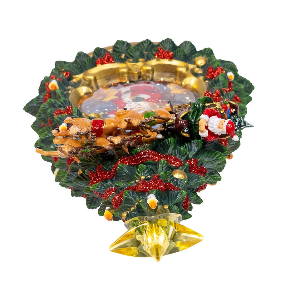 13.5" Battery Operated USB LED Lighted Santa & Deer Treetop With Spinning Glitter Water