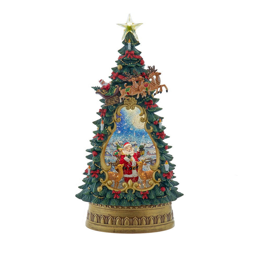 13.5" Battery Operated USB LED Lighted Santa & Deer Treetop With Spinning Glitter Water