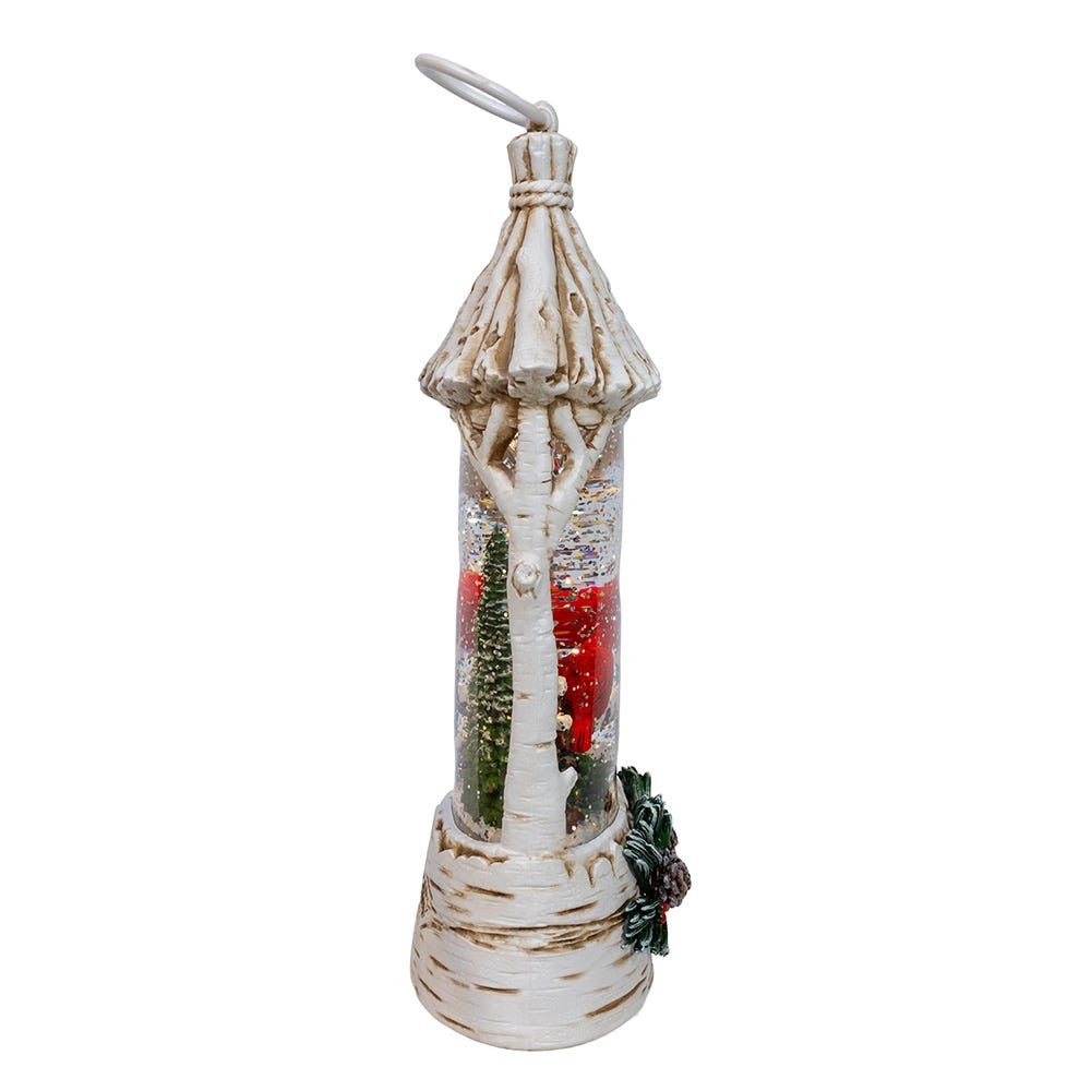 10.87" Battery Operated USB LED Lighted Lantern With Cardinals & Spinning Glitter Water
