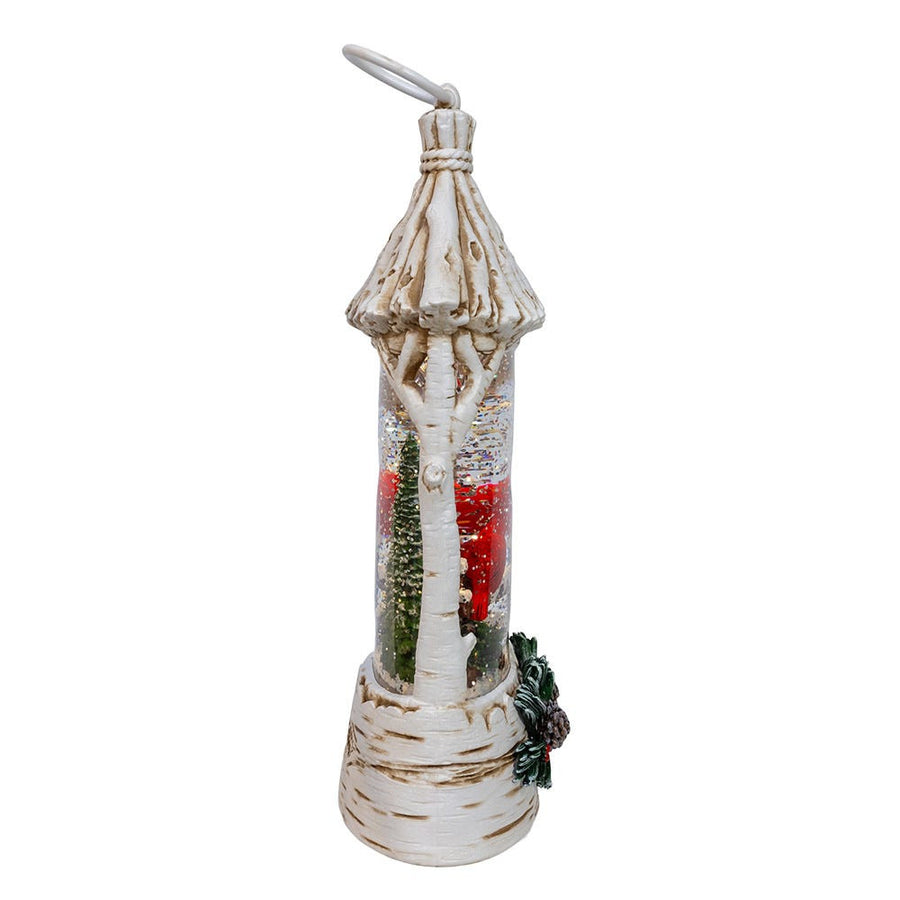 10.87" Battery Operated USB LED Lighted Lantern With Cardinals & Spinning Glitter Water