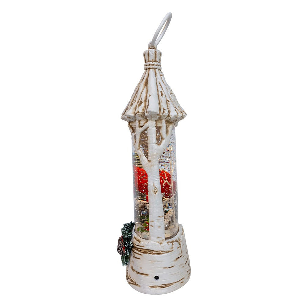 10.87" Battery Operated USB LED Lighted Lantern With Cardinals & Spinning Glitter Water