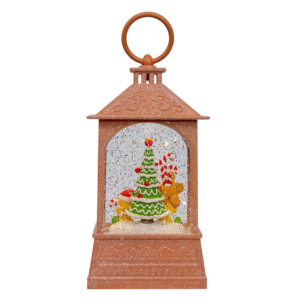 8.37" Battery Operated USB LED Lighted Gingerbread & Tree Scene Water Lantern