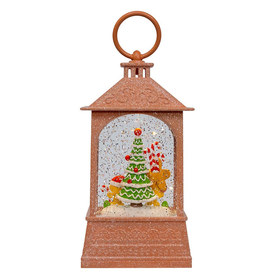 8.37" Battery Operated USB LED Lighted Gingerbread & Tree Scene Water Lantern