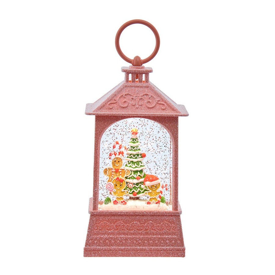 8.37" Battery Operated USB LED Lighted Gingerbread & Tree Scene Water Lantern