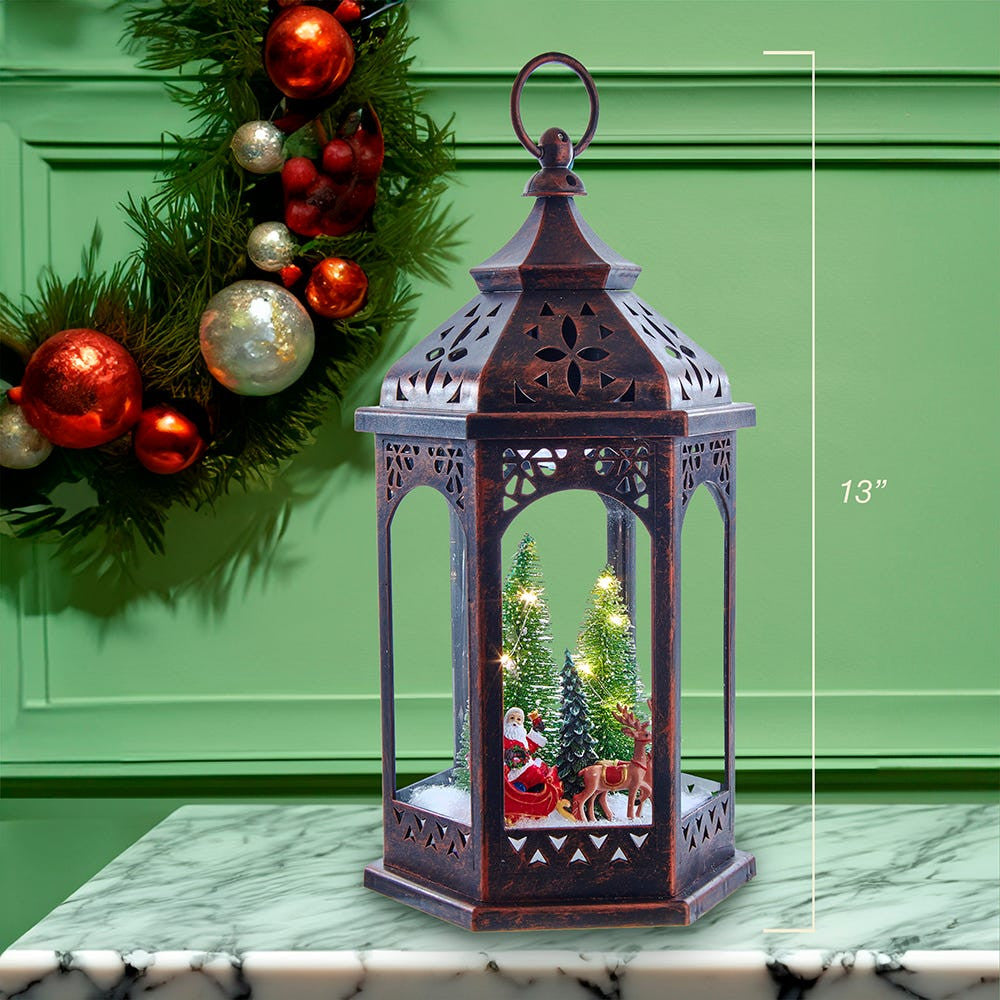 13" Battery Operated Lighted Santa Lantern
