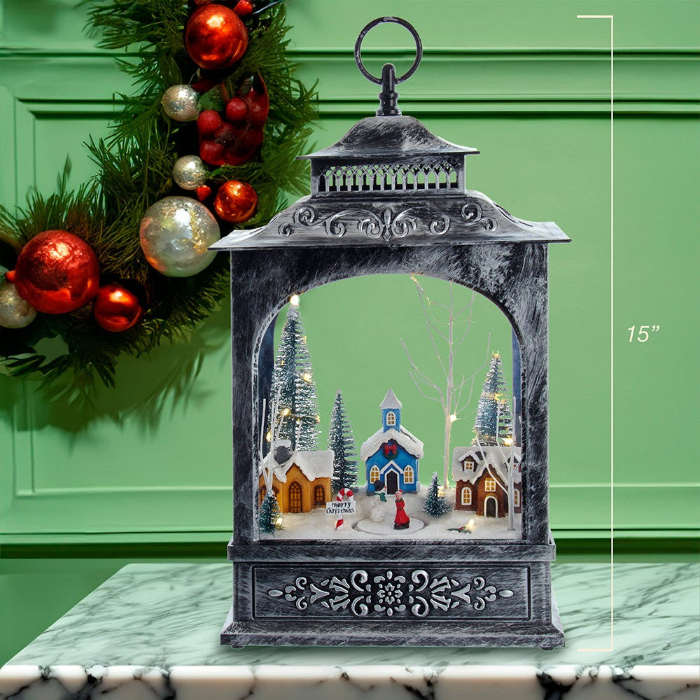 15“ Battery Operated LED Musical Christmas Village Lantern